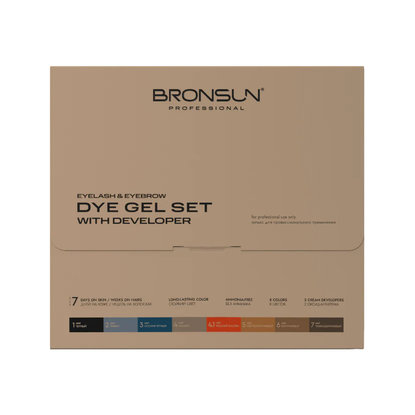 BRONSUN - Kit Teinture Hybride pour Sourcils et Cils (8 couleurs + 2 Développeurs) - Brow.X Professionnel